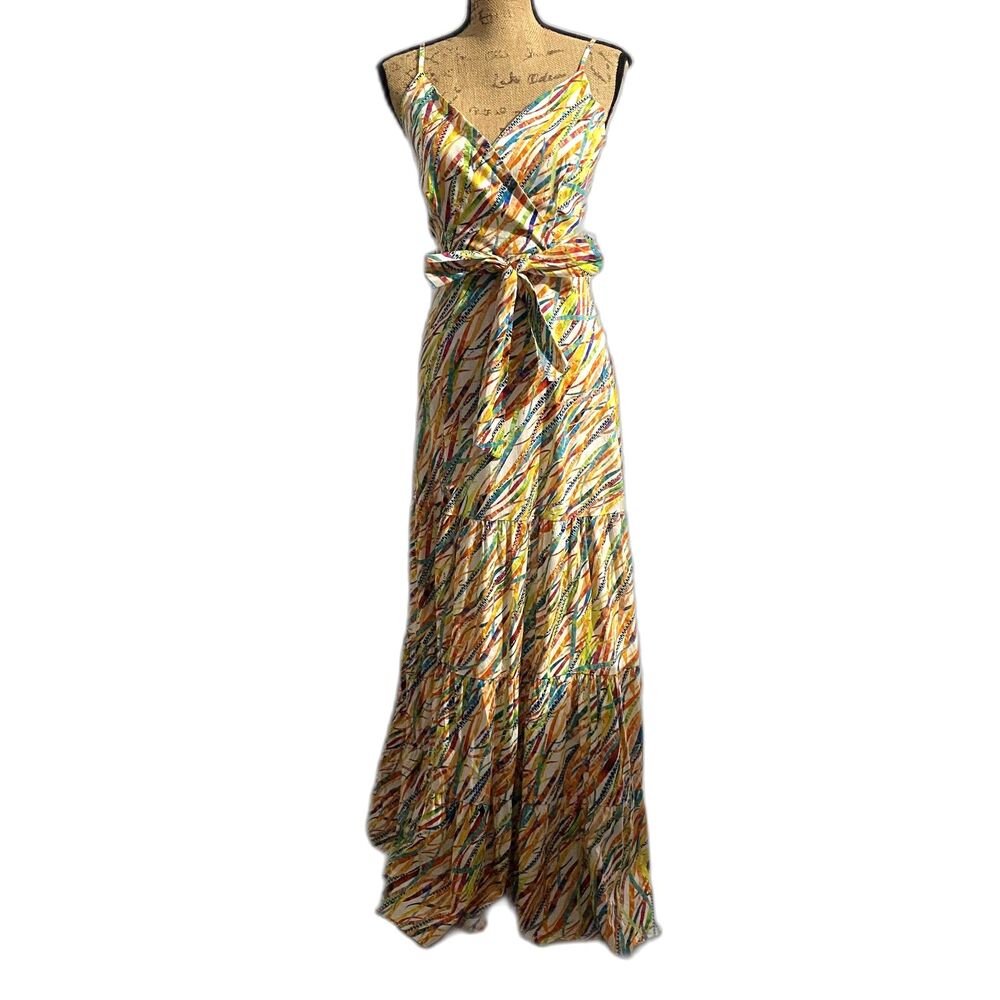 NEW Lizette Collection Maxi Dress Multicolor Pattern Artsy Stripe Size Small‎